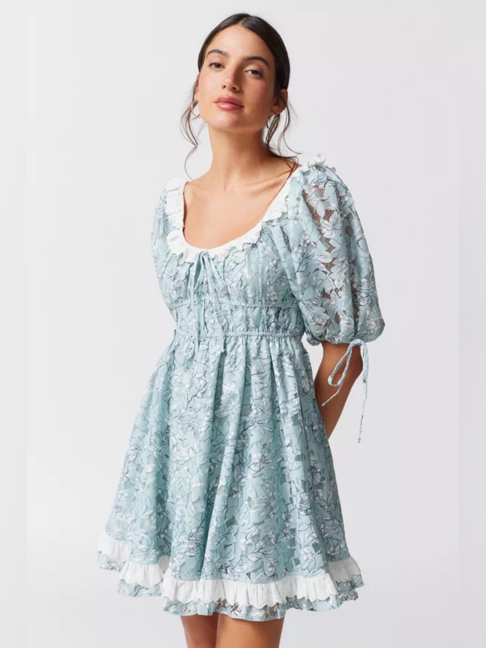 En Saison Caudry Floral Prairie Mini Dress Lace Cattagecore Womens Medium